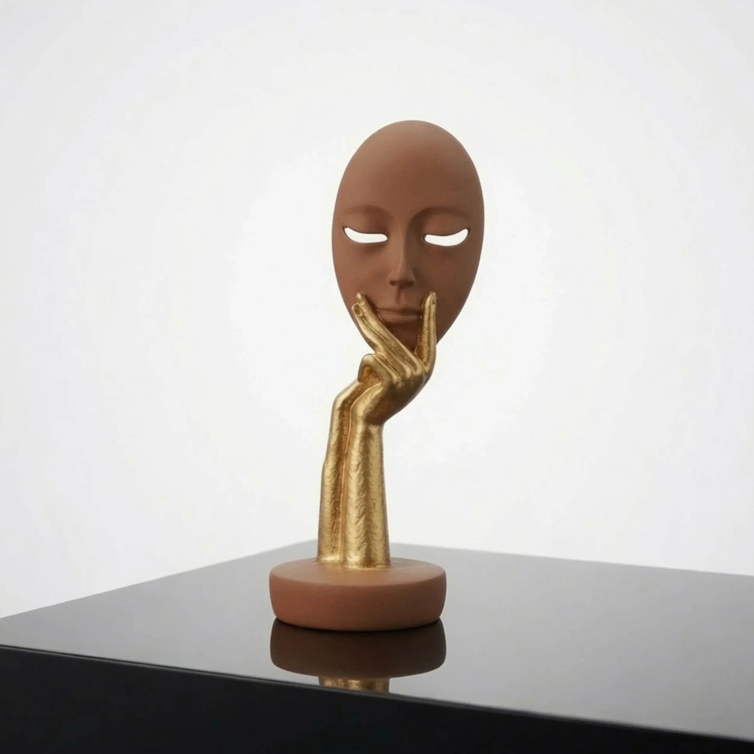 Brown & Gold Face Mask Sculpture